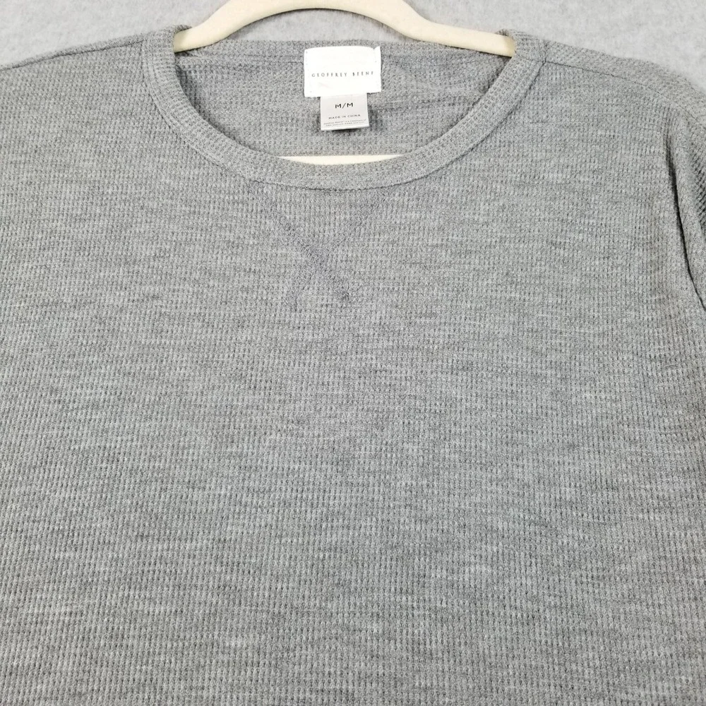 Geoffrey Beene Thermal Shirt Men Medium Gray Waffle Knit Long Sleeve See Through